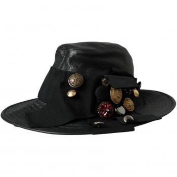 Dolce & Gabbana Black Crystal Stud Wide Brim Cloche Hat - 57 cm | S