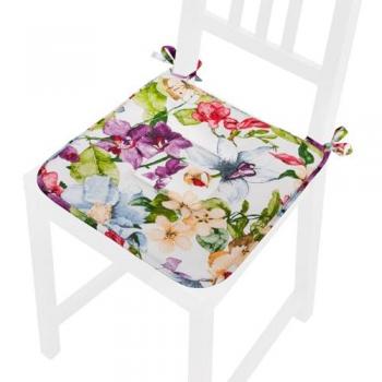 Set de 4 Cojines de Silla de Cocina Lavables de Algodón con Lazos Universales, Suaves y con Diseño de Flores y Mariposas en Color Violeta
