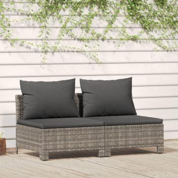 2-Seater Outdoor Sofa with Cushions in Grey Poly Rattan