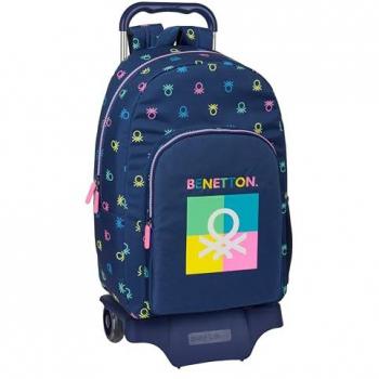 Mochila Escolar Grande con Carro Benetton Safta, Ideal para Niños de Diferentes Edades, Cómoda y Versátil, Calidad y Resistencia, Dimensiones 32x13.5x44 cm, Color Azul