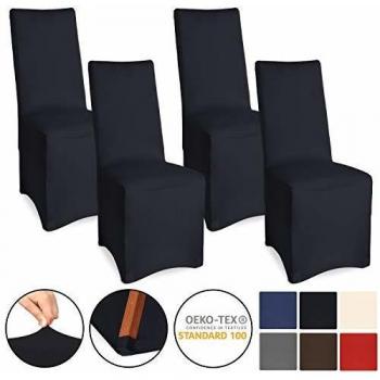 Funda elástica para sillas Beautissu - Set de 4, modelo Leona Negro, bi-elástico y elegante