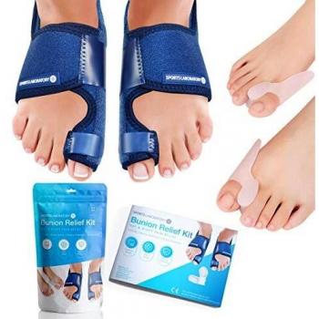 Sports Laboratory Set Corrector de Juanetes Ajustable - Kit Día/Noche - Alivia el Dolor y Protege - 2 Férulas para Juanetes, 2 Correctores Gel Dedo Gordo y 1 Guía sobre Alivio del Dolor