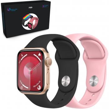 Reloj Inteligente Extralink Lifestyle F89 Oro con Pulsera Rosa/Negra
