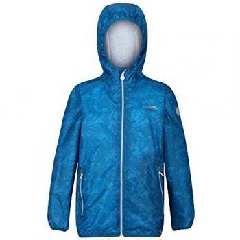 Regatta Printed Lever-Chaqueta Compresible, Impermeable Y Transpirable, con Forro De Malla Jackets Waterproof Shell, Unisex niños, Blue Aster, 15-16