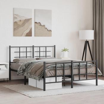 Cama con cabecera y pie de cama de metal negro 135x190 cm