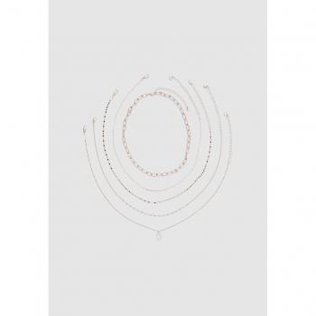 Pink Stone Charm Necklace Set of 5 in Gold