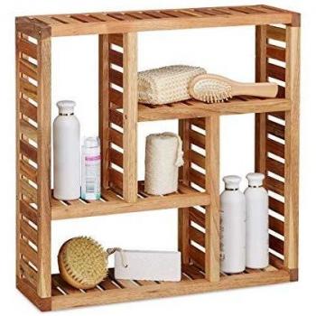 Estantería de Pared Relaxdays con 5 Compartimentos, Mueble de Baño en Madera Natural Marrón, Tamaño: 50 x 50 x 15 cm