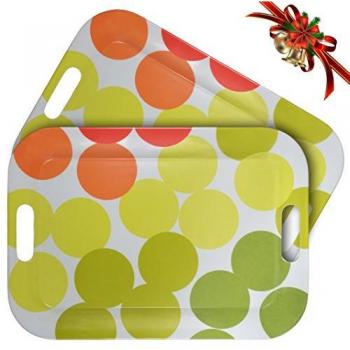 WUMN Bandeja de Plástico Colorida con Asas, sin BPA, Bandeja para Alimentos Segura, Bandeja de Melamina Rectangular de 42 x 30cm, Para Servir Platos y Fuentes – Juego de 2