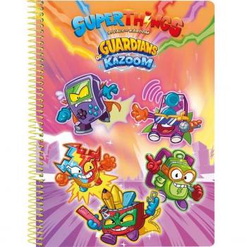 Cuaderno Espiral Safta Cuarto 80 Hojas 80 g/m² Cuadrícula 4 mm con Margen Tapa Extradura Glasofonada Superthings Guardians of Kazoom