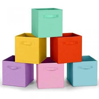 Amazon Brand – Umi 6 cajas de almacenamiento plegables,cajas de armario con 2 asas,cubos de cajones no tejidos,organizador de canastas de juguetes para el hogar,oficina,guardería,colores pastel