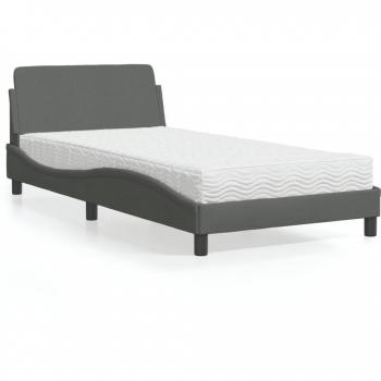 Cama con colchón 100x200 cm en tela gris oscuro Vidaxl