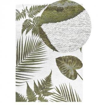 Alfombra de Área Rectangular de Algodón Verde con Motivo de Hojas 140 x 200 cm Rustico Boho