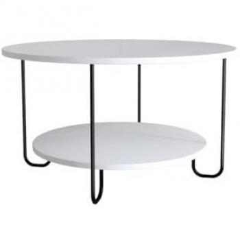 Mesa de Centro Calicosy con 2 Bandejas y Patas de Metal - Diámetro 80 cm - Color Blanco