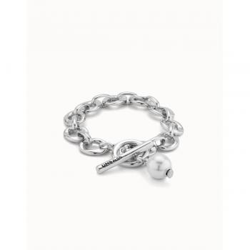 UNO de 50 YOLO Sterling Silver Plated Bracelet with Links and Pearl Charm - Large Size