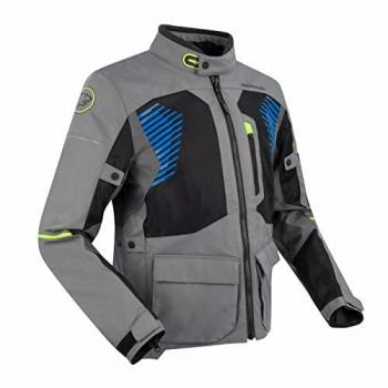 Chaqueta Textil Impermeable para Motocicletas Bering Bakundu Gris-Negro-Azul 4XL