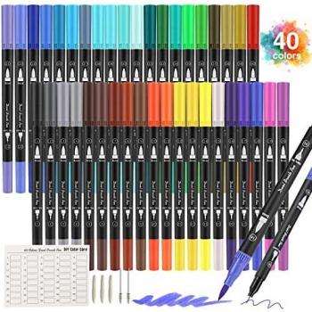 Rotuladores Lettering Profesionales de 40 Colores, Pincel Doble Punta, Rotuladores Acuarelables para Graffiti, Caligrafía, Dibujo, Lettering para Niños y Adultos