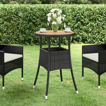 vidaXL Garden Table Ø60x75 cm Acacia Wood and Poly Rattan Black