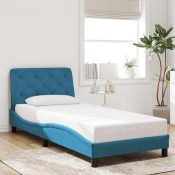 Cama con Cabecero Azul de Terciopelo 80x200 cm