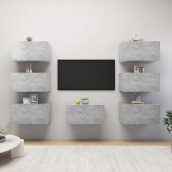 vidaXL Juego de muebles de salón 7 piezas aglomerado gris hormigón 30,5x30x60 cm Mueble TV Mueble Televisor Mesa de TV