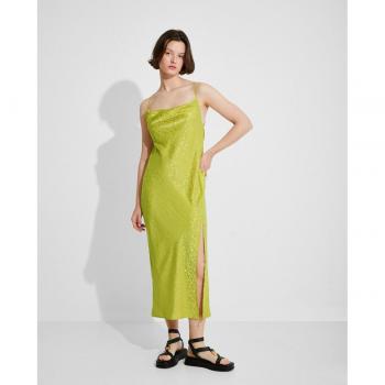 Naelle - Vestido Satinado Jacquard con Cuello Drapeado y Espalda Cruzada