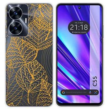 Funda Silicona Transparente para Realme C55 con Diseño de Hojas y Dibujos