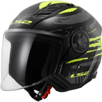 Casco Jet LS2 OF616 Airflow II Brush Negro Amarillo Hivis 3XL