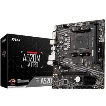 MSI A520M-A PRO Micro ATX Motherboard with AMD Socket AM4 and DDR4 Support