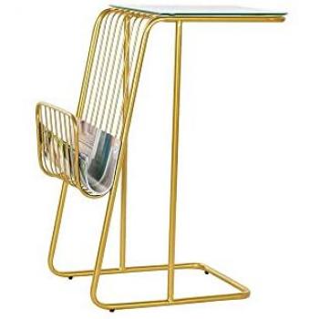 Mesa Revistero de Metal Dorado con Cristal - 46,5 x 30 x 61 cm