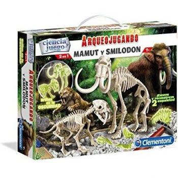 Clementoni-55053 - Arqueojugando Mamut y Smilodon fosforescente - juego científico para excavar y montar dinosaurios a partir de 7 años