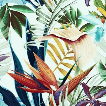 Papel Pintado Tropical Azul Ecológico 250x200 cm - Fácil de Poner y Quitar, Vegano, 5,5 m²