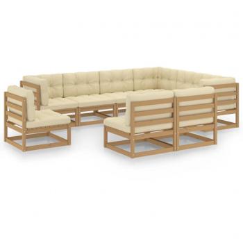 Set de muebles de jardín 9 piezas con cojines en madera de pino color marrón miel