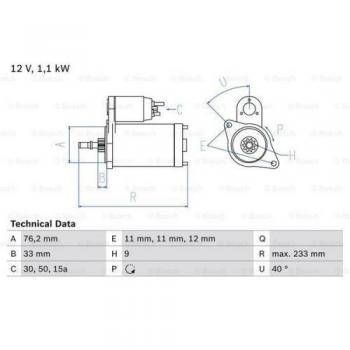 Motor de Arranque Bosch 12V 1,1 kW Compatible con VW y Seat