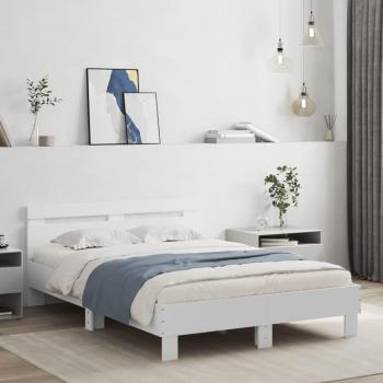 Cabecero blanco redondo de madera multicapa 120x200 cm con estructura cama de madera ingeniería