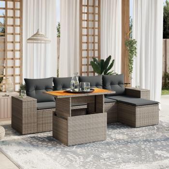 6-Piece Grey Poly Rattan Garden Sofa Set with Cushions