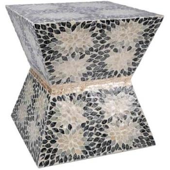 Taburete de Madera MDF Azul con Acabado en Capiz Gris 45 x 48 x 46 cm