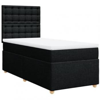Cama Box Spring con colchón de muelles en tela negra 90x200 cm