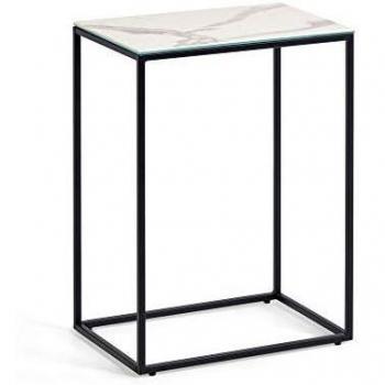 Kave Home - Mesa Auxiliar Rewena sobre porcelánico Acabado Kalos Blanco 45 x 30 cm