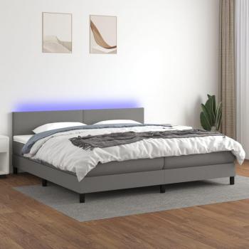 Colchón de cama suave y tela LED gris oscuro 200x200cm con características de cama box spring, incluye colchón y luces LED en tela gris oscuro