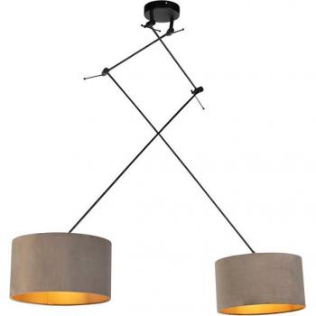 Lámpara colgante de terciopelo visón y oro 35 cm - Blitz II Zwart, Textil/Acero, Rústica, E27, Max. 2 x 60 Watt
