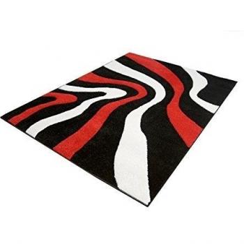 Designer Moderno de alta calidad Alfombra mano tallada onda rojo crema negro Öko Tex Varios tamaños, polipropileno, RotCreme Schwarz, 240 cm_x_340 cm