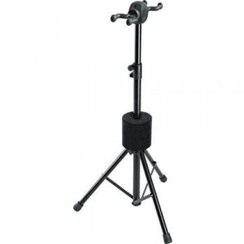 K&M 17620 Double Guitar Stand - Universal Black Instrument Holder with Foam Protection
