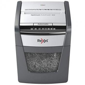 Rexel Optimum Autofeed 50X Destructora de Papel de Alimentación Automática, Corte en Partículas P4, 50 Hojas, Papelera Extraíble, 20 Litros, 2020050X