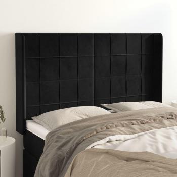 Cabecero con Orejas de Terciopelo Negro 147x16x118/128 cm Acolchado y Antimancha