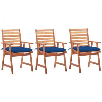Acacia Wood Outdoor Dining Chairs Set of 3 with Cushions
