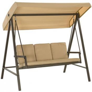 Outsunny Columpio de Jardín de 3 Plazas Balancín Exterior con Toldo Ajustable, Cojines Extraíbles y Estructura de Acero, Dimensiones: 200x125x175 cm, Color Beige