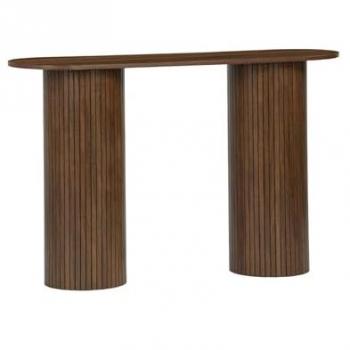 Consola Escandinava Ovalada Efecto Madera Acanalada Legacy, Madera de Nogal, 120x35x75 cm