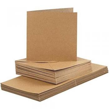 Set de Tarjetas y Sobres Naturales, 15x15 cm y 16x16 cm, 50 Unidades
