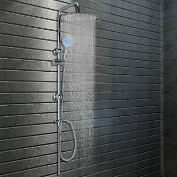 vidaXL Conjunto Ducha sin Grifo Monomando Barra Vertical Alcachofa Mano Ajustable Altura Cabezal Lluvia Redondo Basculante Plateado Acero Inoxidable