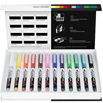Karin Decobrush Pigment Basic Colors Set de Rotuladores, 12 Piezas - Negro, Azul, Marrón, Verde, Naranja, Rosa, Rojo, Turquesa, Violeta, Blanco y Amarillo