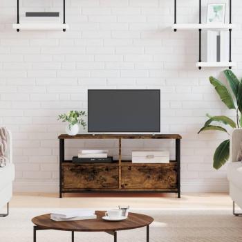 Mueble TV de Hierro y Madera Contrachapada 90x33x45 cm en Roble Ahumado